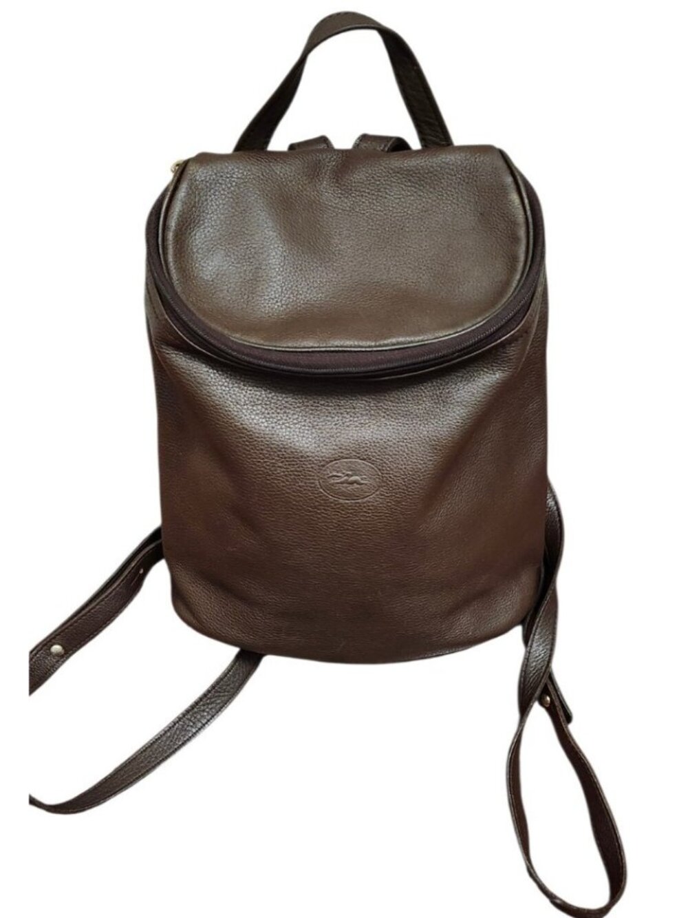 Longchamp Leather Backpack Brown Pebbled Leather Travel Daypack Convertible Bag - Picture 3 of 16